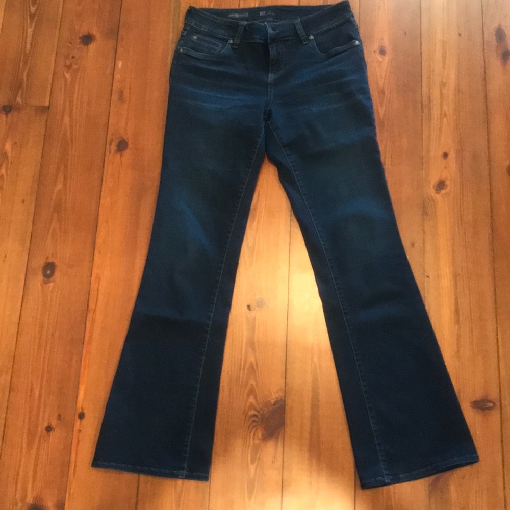 KUT dark rinse high rise bootcut jeans